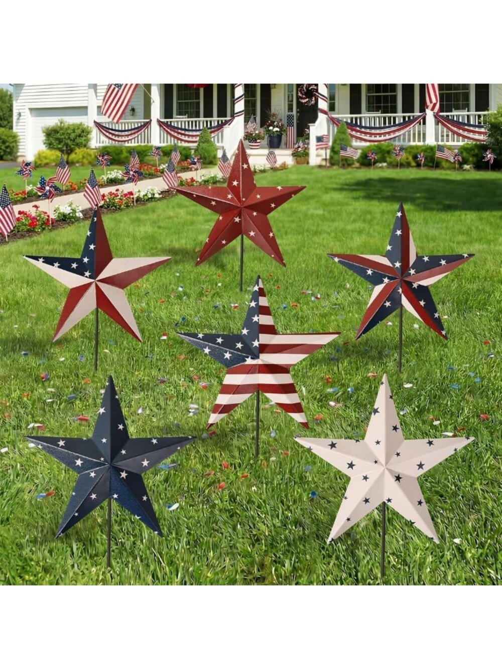 Patriotic 4th of July Yard Decorations, 6-Piece Metal Star Stakes for Outdoor
